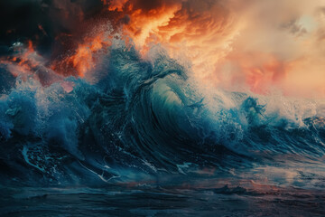 Big wave ocean beach background. Generative ai.