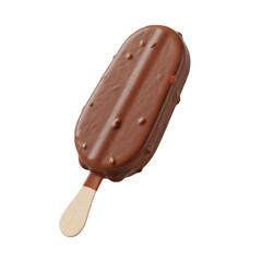 Obraz premium A milk chocolate covered ice cream bar with nuts on a wooden stick, isolated on transparent background