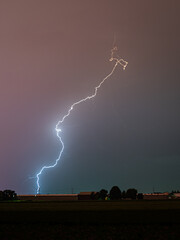 Fierce thunderbolt of lightning strikes the countryside in western Netherlands