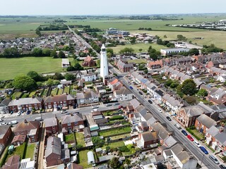 aerial view of  Withernsea Lighthouse and Museum.  Yorkshire coast. England