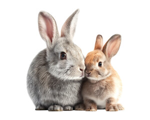 Fototapeta premium Cute mother rabbit and baby bunny isolated on a transparent background