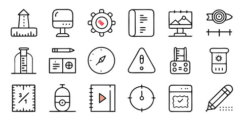 A collection of hand drawn simple icons depicting various objects and concepts