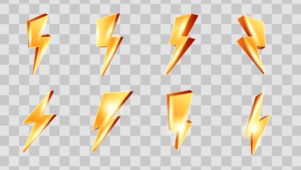 set of 3D vector of yellow thunder or lightning, useful for promotion, flash sale, etc. vector illustration.