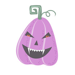 Hand drawn pumpkin lantern monster. Traditional autumn october holiday symbol. Element for Halloween decorative design. Vector illustration.