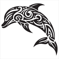 Obraz premium Tribal Dolphin Silhouette Vector,blue circular whale vector illustration