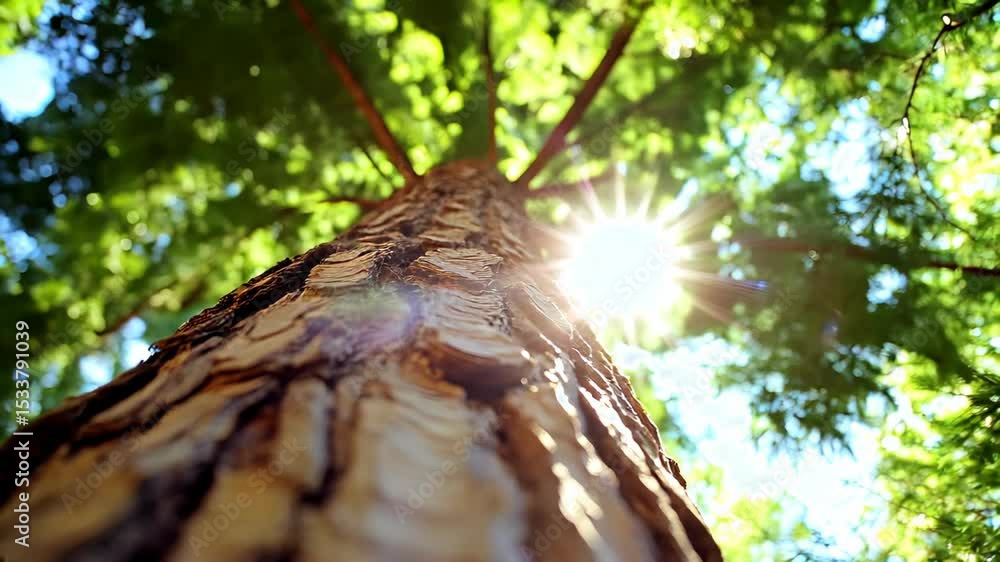 Poster sunlight filtering through tree branches in a serene forest setting