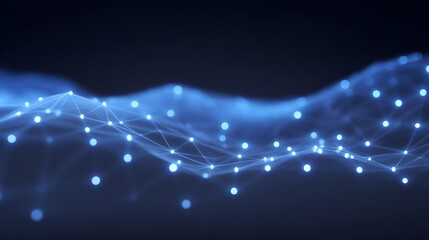 Abstract blue wave of interconnected digital nodes
