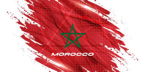 Morocco Flag with Brush Paint Style and Halftone Effect. Moroccan Flag Background with Grunge Concept