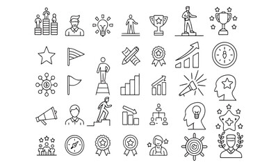 Leadership Line Icon Set – Vision, Strategy, and Team Management