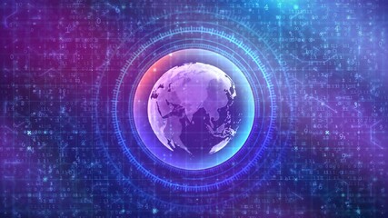 Digital Globe HUD Animation: Futuristic Data Stream & Binary Matrix Background - Powered by Adobe