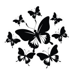 Flying butterflies silhouette black set
