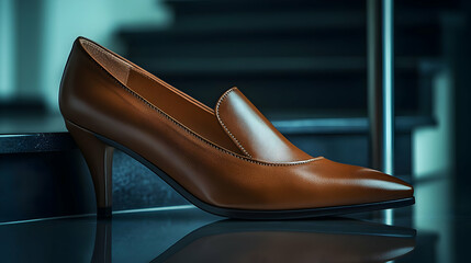 Elegant Brown Leather High Heel Shoe Product Shot