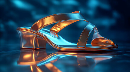 Golden Metallic Sandal 3D Illustration:  Elegant Summer Shoe Design