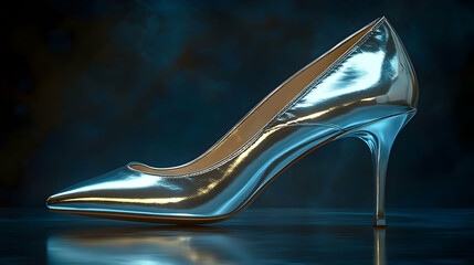 Metallic Silver High Heel Shoe 3D Render Illustration