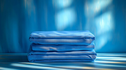 Stack of Blue Fabric, Realistic 3D Illustration on Blue Background