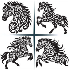 Fototapeta premium Tribal Horse Silhouette Vector,
