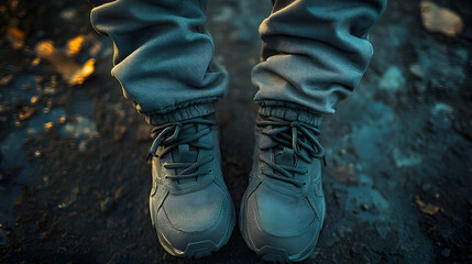 Dark Gray Sneakers on Rocky Ground 3D Illustration