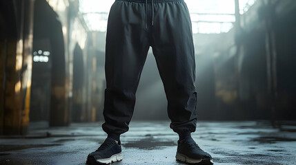Stylish Black Joggers and Sneakers: A Realistic Fashion Illustration