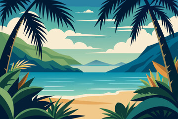 Tropical paradise island beach with palm trees and a clear blue sea