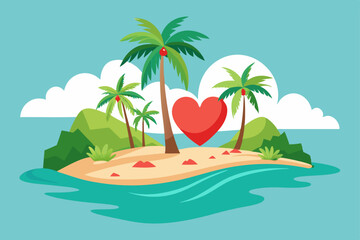 Obraz premium Tropical island beach with palm trees and sun