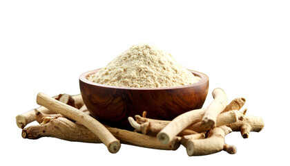 ashwagandha powder in wooden bowl