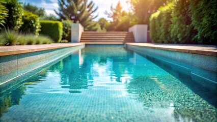 Fototapeta premium Serene Lap Pool in a Lush Garden Setting with Sunlit Water
