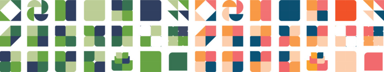 Minimal Geometric Shapes Grid , Abstract Colorful Design Elements for Creative Use