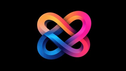 Obraz premium Abstract design featuring two intertwined, colorful, ribbon-like shapes on a black background