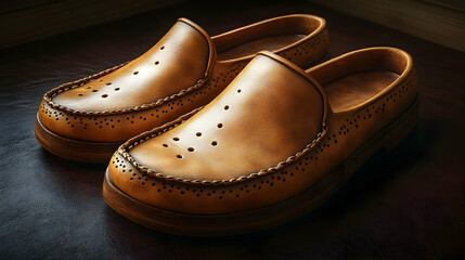 3D Render of Elegant Tan Leather Loafers on Dark Background
