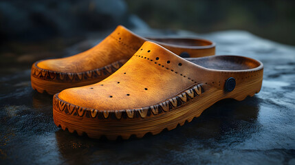 Artisan Wooden Clogs 3D Render: Detailed Shoe Illustration