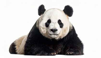 Obraz premium Cute playful panda bear over white background