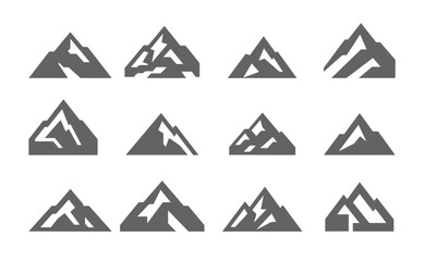 block Mountain Icons Set for Adventure and Outdoor Themes