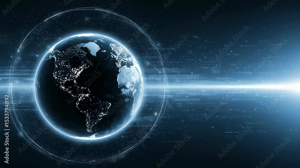 Poster global network connection over planet earth with glowing digital data and lines. modern communicatio