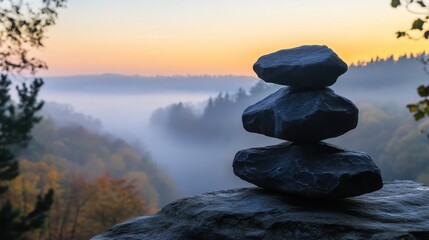 Serene Stacked Stones Finding Balance in Nature's Embrace at Dawn