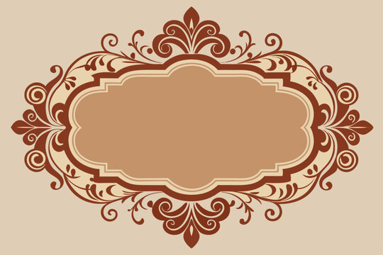 Elegant ornate oval frame with floral swirls and decorative elements in brown tones