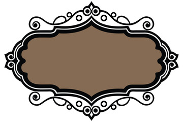 Ornate brown and black frame with elegant scrollwork design on white background