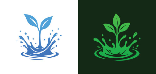 Fototapeta premium Sprout Growing from Water Splash Logo