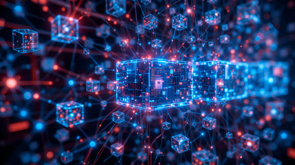 Fototapeta premium Connected digital cubes, intricate network, futuristic technology
