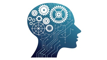 Smart AI Assistant Abstract Human Head with Gears