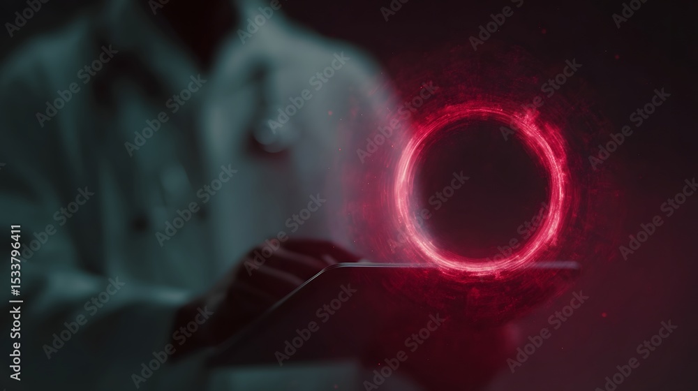 Aufkleber glowing circular data display spinning on a tablet screen
