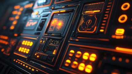 Futuristic Orange Interface, High-Tech Control Panel
