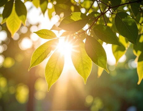 Captivating sunlight filtering through green leaves nature scene outdoor environment close-up view tranquility concept