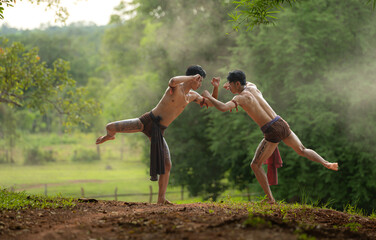 A farmer and a rice worship ritual with a group of traditional dancers