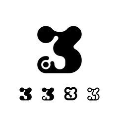 Logo Number 3, set of five different numeral three for your brand name design, vector illustration 10 EPS
