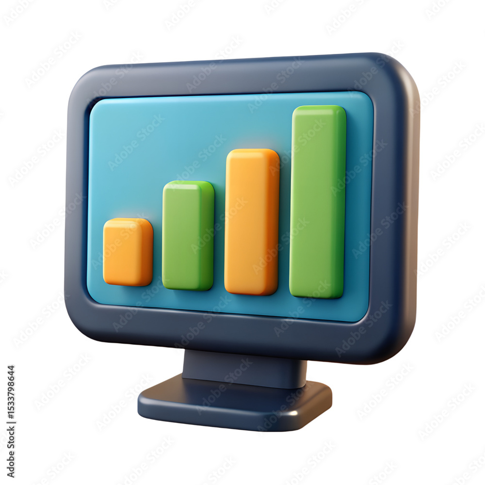 Poster a modern 3d rendering of a computer monitor displaying an upward trending financial growth chart in 