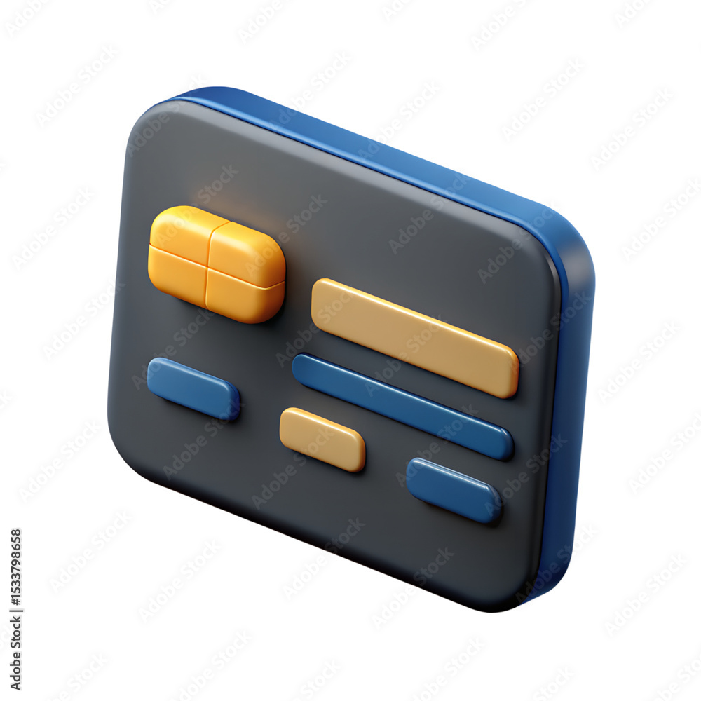 Poster a sleek 3d rendering of a credit card with plastic-style design elements, perfect for finance and pa