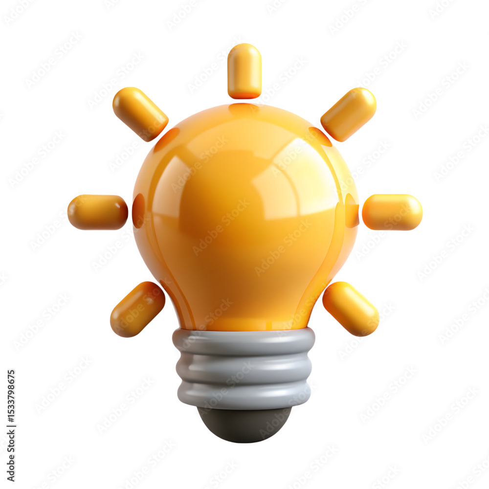 Poster A vibrant 3d rendering of a lightbulb with radiating elements against a high quality 3d rendering icon	 showcasing innovation and ideas.