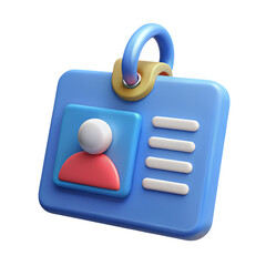 A rendered 3d plastic-style icon of a blue employee identity badge with a person's photo and contact details.