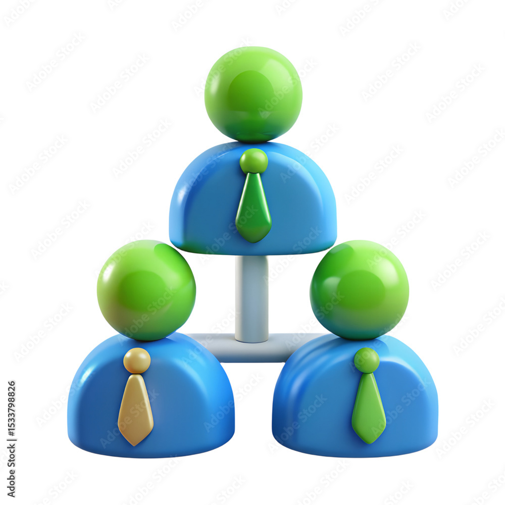 Poster 3d rendering of a stylized plastic-style icon depicting a business team structure isolated on transp