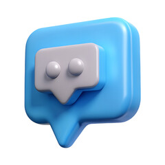 A modern and attractive 3d rendering of a plastic-style chat bubble icon isolated on a transparent background.